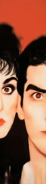 Free dark romance bookmark featuring a couple looking forward in orange tones